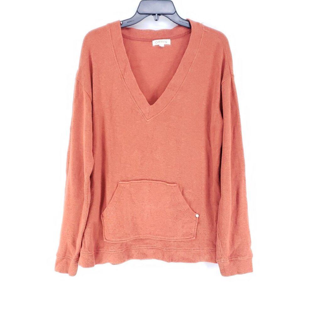 Orvis V Neck Pullover Sweater Women's Medium Orange